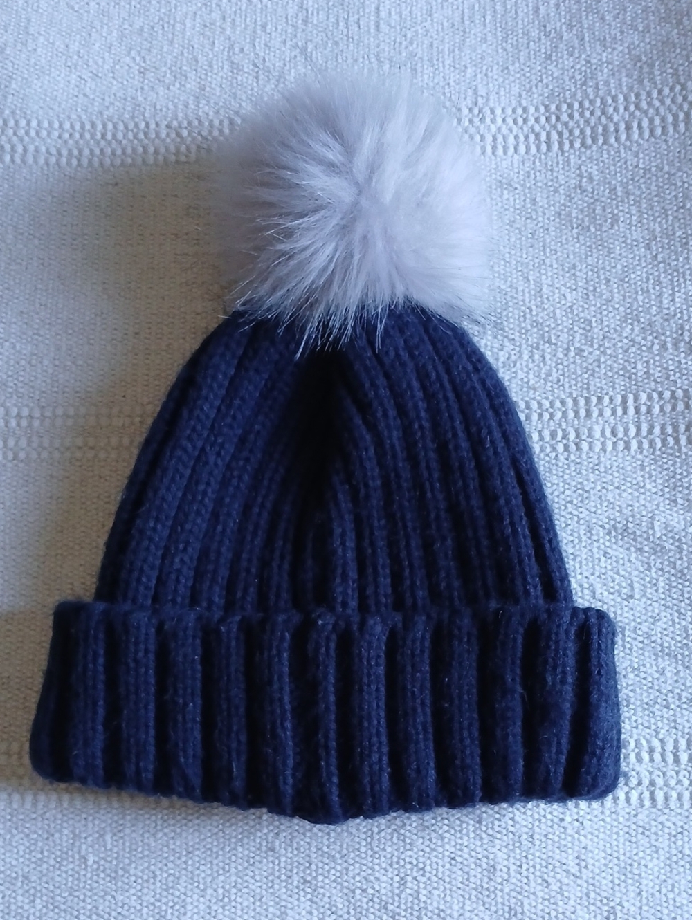 Winter Hat Blue With Grey Pom Pom